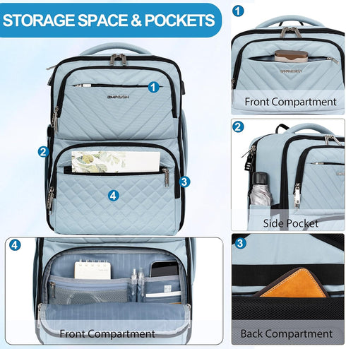 EMPSIGN Travel Backpack for Women, Large Carry On Airline Approved Personal Item Bag, 17 inch TSA Friendly Laptop