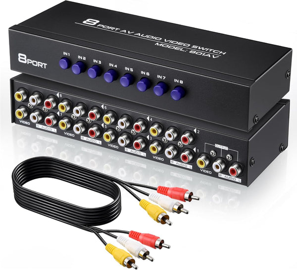 Gulfmew 8 Way AV Switch, RCA Switcher with 4 FT RCA Cable, 8
