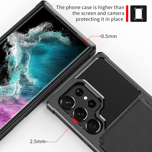 Samsung Galaxy S22 Ultra Case Black, Heavy Duty Shockproof Rugged Soft TPU Leather Flip Wallet Cover with Card Holder,