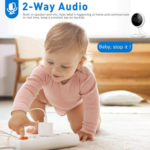 Small Security Camera, Upgraded Indoor Monitor for Pets, Dogs, Babies, Smart WiFi Home Monitor, App Control (White,