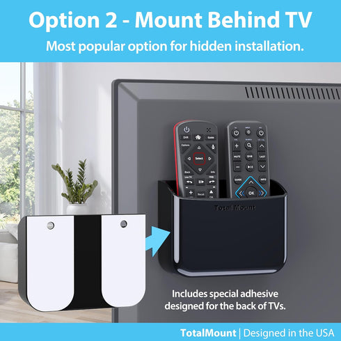 TotalMount Universal Remote Control Holder, Attaches to Wall or Back of TV, Compatible with All TV Remotes, Large Two