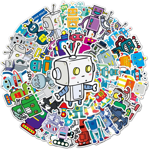 50Pcs Cute Robot Stickers, Science Theme Vinyl Waterproof Decals for Computer Skateboard