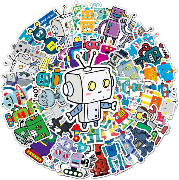 50Pcs Cute Robot Stickers, Science Theme Vinyl Waterproof Decals for Computer Skateboard