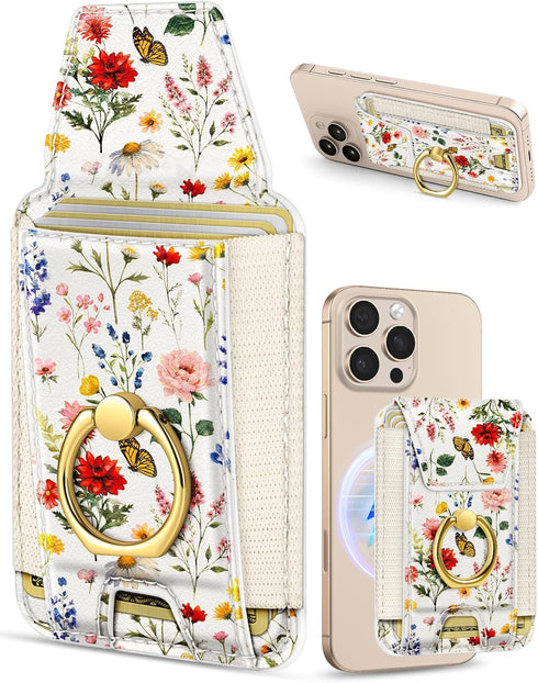 Shorogyt Compatible with Magsafe Wallet with Ring Stand Grip - Cute Magnetic