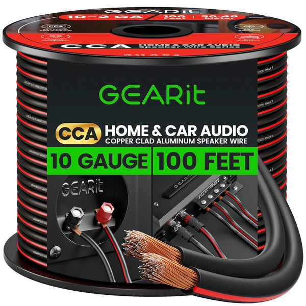 GEARit 10 Gauge Speaker Wire, 100 Feet, Copper Clad Aluminum for Stereo, Surround Sound, Home Theater (Black)