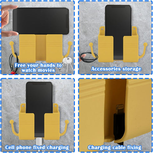 3 Pcs Wall Mount Phone Holder, Phone Stand for Bed, Wall Mounted Shower Phone Holder with Hooks, Self-Adhesive