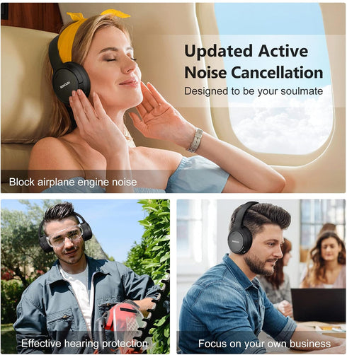 RUNOLIM Wireless Over Ear Headphones with Hybrid Active Noise Cancelling, 70H Playtime, HiFi Audio, Deep Bass, Foldable.