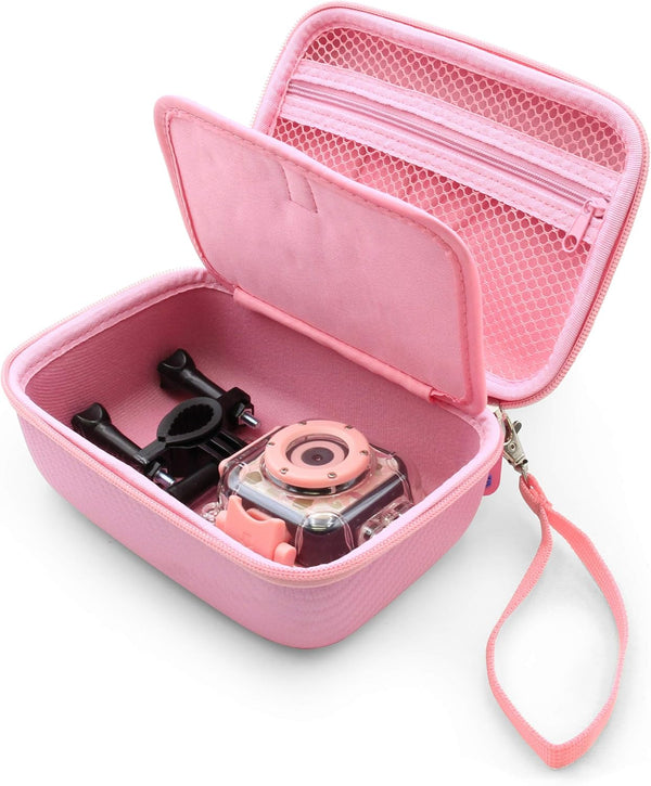 CASEMATIX Camera Travel Case for PROGRACE, Ourlife, Dragon Touch and More Waterproof Toy Camera Video Recorders - Pink