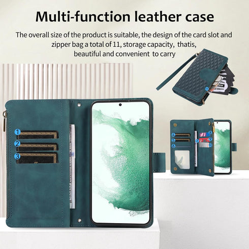 Asuwish Wallet Case for Samsung Galaxy S23 Ultra 5G - Green, 6.8" with Tempered Glass, Wrist Strap & Card Holder.