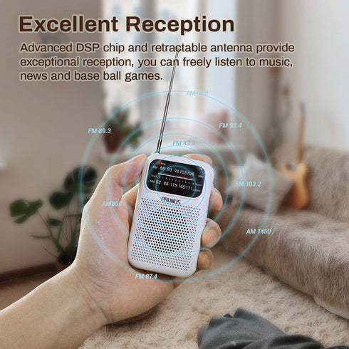 PRUNUS J-777 Pocket Radios - Portable AM FM Small Personal Radio with Best Reception, 2 AAA Battery Operated