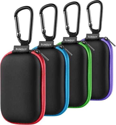 SUNGUY Earbuds Case 4Pack, Portable Rectangle Carrying Case with Carabiner for Earphones, Earbud, SD Card, USB Cable