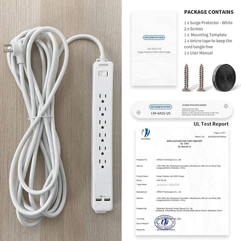 Extension Cord 25 ft, NTONPOWER Long Surge Protector, 15A Heavy Duty Power Strip with 7 Outlets
