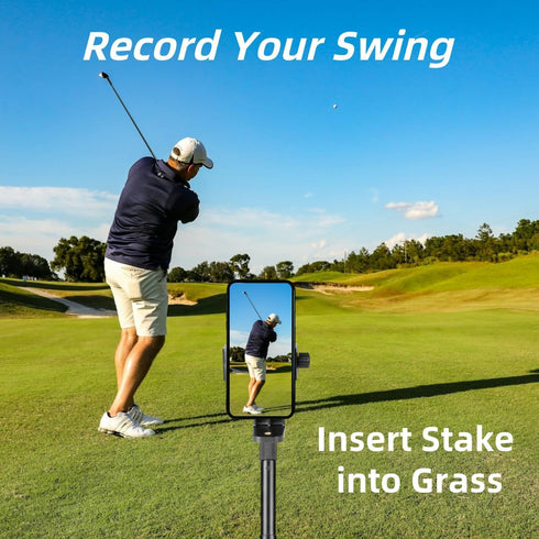 YKI 50" Golf Monopod Selfie Stick with Ground Spike Stake, Golf Swing Analyzer Phone Stand for Training Aid, Adjustable
