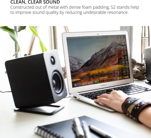 Kanto S2 Tilted Desktop Speaker Stands for Small Speakers & Compact Studio Monitors, Black