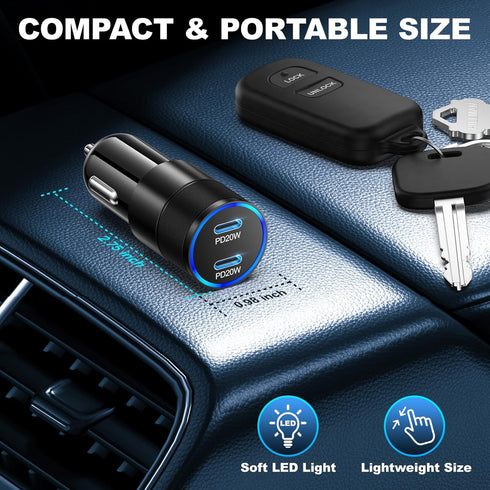 USB C Car Charger 40W, OKRAY 3-Pack 2-Port Type C Fast Charging Car Charger for iPhone 15/14 Pro Max Plus