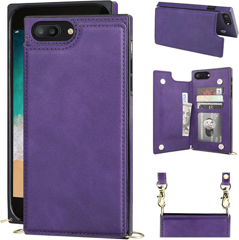 Bocasal Crossbody Wallet Case for iPhone 7 Plus/8 Plus, Credit Card Holder, PU Leather, 5.5 inch (Purple)