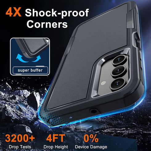 for Samsung Galaxy A15 5G Case, Full Body Heavy Duty Rugged Shockproof Protective Phone Cover with Lanyard Strap, Tempered Glass Screen Protector and Camera Lens Cover, Black Matte