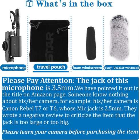 SGC-598 3.5mm Interview Shotgun Microphone with Windscreen Muff, Cardioid Directional Mic for DSLR Cameras