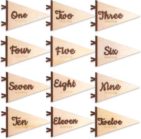 KIETKIE Baby Monthly Milestone Pennant Signs - Wooden Monthly Age Marker from One