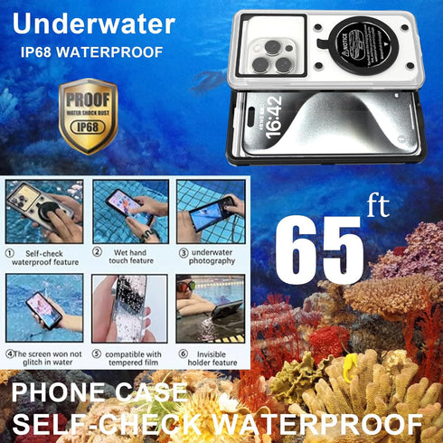Underwater Waterproof Diving Snorkeling Phone Case for iPhone 15/14/13/12/11 Pro Max & Samsung Galaxy S24, Screensizes