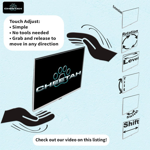 Cheetah 12-55 Inch 40lbs 200x200mm, 10ft 15" TV Monitor Wall Mount for TVs up to VESA with HDMI Cable, TouchAdjust