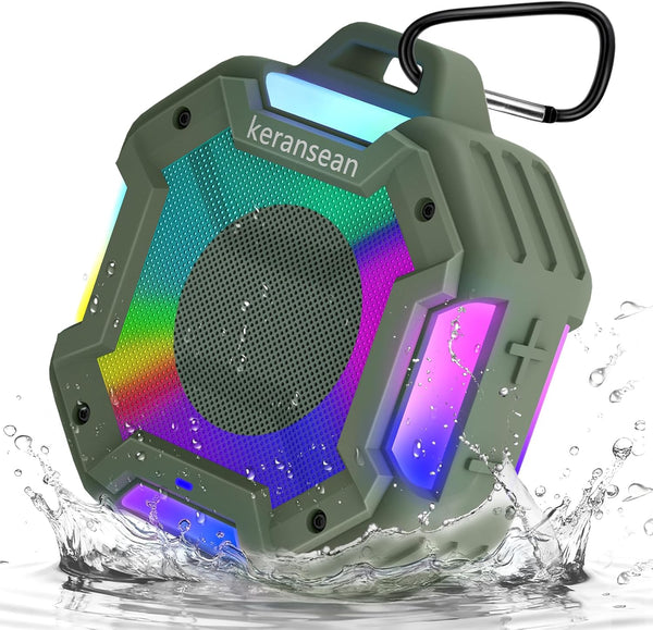 Keransean Shower Bluetooth Speaker Waterproof, Portable Small Speaker, Outdoor Bluetooth Speakers Wireless, LED