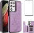 Samsung Galaxy S21 Ultra Phone Case, Purple, with Tempered Glass Screen Protector, Card Holder Wallet Cover, Stand Flip