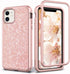 Coolwee Glitter Full Protective Case for iPhone 11, Heavy Duty Hybrid 3 in 1 Shockproof for Women Girls Rose Gold
