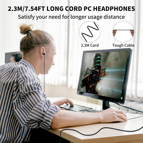 USB Earbuds with Microphone for PC, Wired Headset with Mute, Noise Isolating Gaming Headphones for Laptop HP Dell