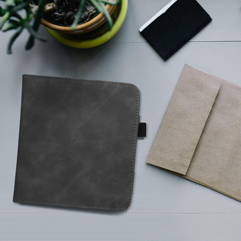 Classic Dark Grey Faux Nubuck Leather Case for Kobo Libra - e-Reader Flip Cover