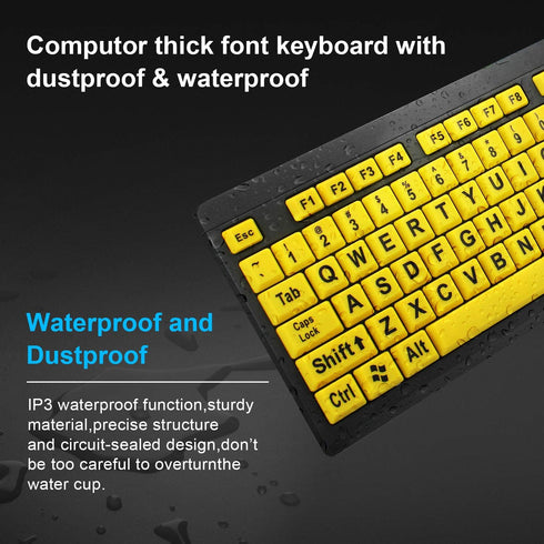 Large Print Computer Keyboard, Wired USB High Contrast Keyboard with Oversized Print Letters for Visually Impaired Low
