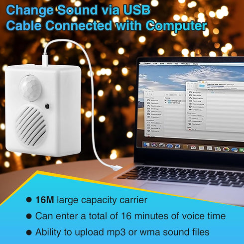Enhon Motion Activated Sound Voice Player with USB Cable, Battery Powered Motion Sensor Alarm for Custom Audio Files