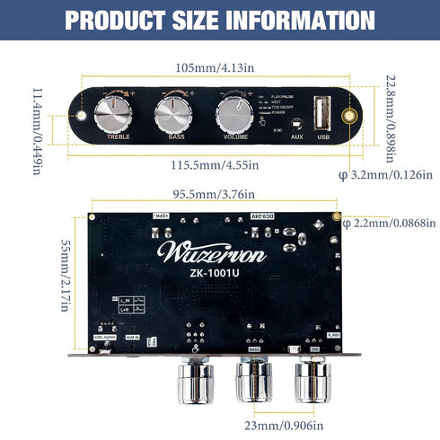 Qoroos 1PC ZK-1001U 100W 9-24V, Mono Amplifier Board with TWS, Mini Audio Amp with Boost Power Output, Vehicle