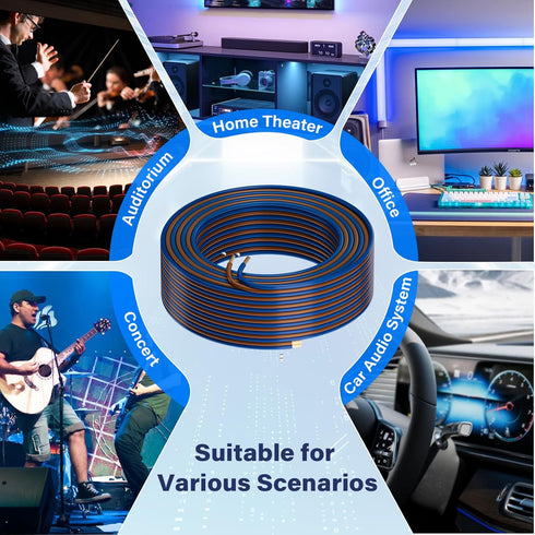 16/2 25 HiFind Gauge AWG Car Audio Speaker Wire Cable Ft, Professional Shielded OFC Zipper Wire, Transparent Soft PVC