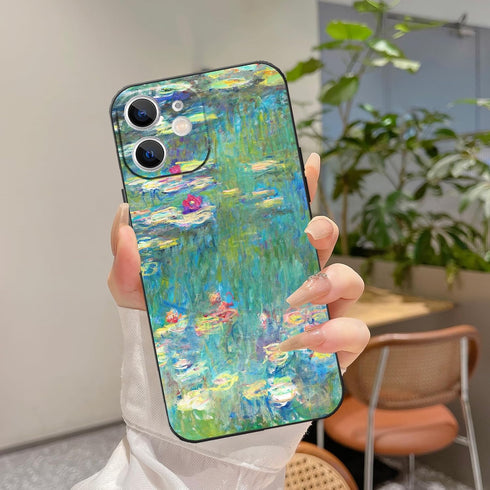 Retro Floral Phone Case for iphone 11, Water Lilies by Monet Green Landscape Aesthetic Art iphone Case, Shockproof Protection