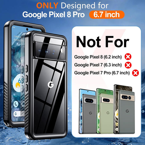 Hualele Pixel 8 Pro Case, Rugged Full Body Sealed Heavy Duty Shockproof IP68 Underwater Cover with Built-in Screen and