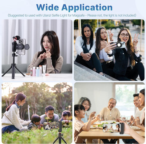 ULANZI Selfie Phone Tripod Mount MA35, 2-in-1 Magnetic & Phone Clip Grip Handle with Remote Shutter for iPhone 14 15