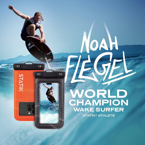 STATIK MarCase Waterproof Phone Pouch - IPX8 Floating Waterproof Bag, Light Reflective Stripes for Easy Phone Retrieval, Designed with WakeSurf World Champion Noah Flegel, Phones up to 7 inch (Orange)