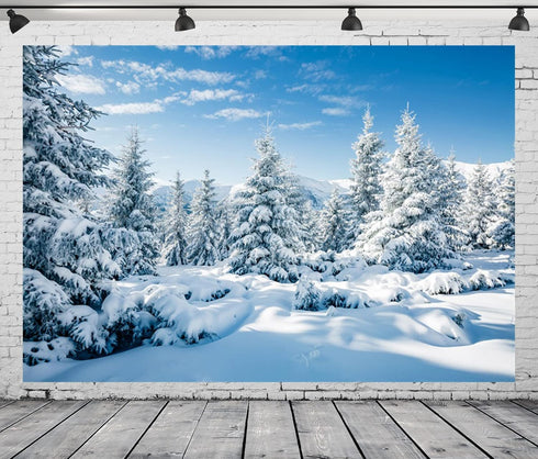 BELECO 5x3ft Fabric Winter Snow Forest Backdrop, Majestic White Xmas Tree Scene for Christmas New Year Event