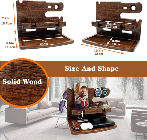VEIYAILU Gifts for Men Boyfriend Dad Husband Him Wood Phone Docking Station Nightstand Organizer for Men (Walnut)
