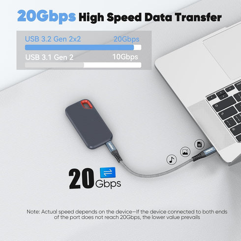 6 inch 3.2 2 20Gbps 240W 4K@60Hz Short USB C Data Cable with USBC Gen High Speed Data Transfer & PD Charging & Video