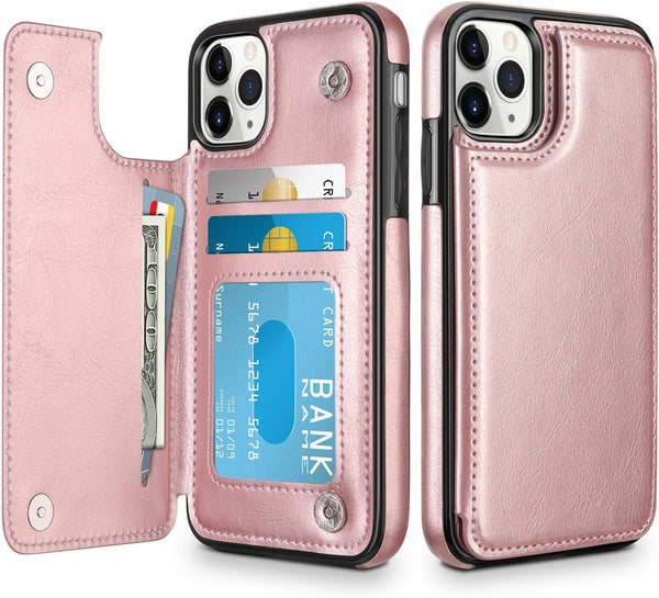 HianDier Wallet Case for iPhone 11 Pro Max, Slim Protective Case, Rose Gold, Credit Card Slot Holder
