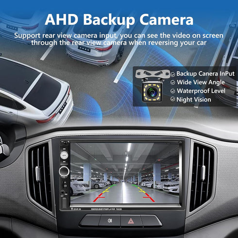 Podofo Double Din Car Stereo with Bluetooth, 7 Inch Touchscreen Multimedia Receiver with Backup Camera and Remote