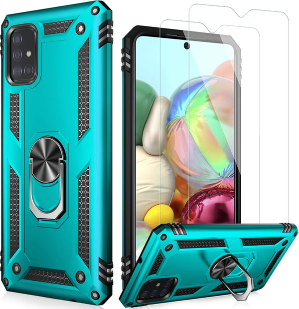 LUMARKE Galaxy A51 4G Case with Screen Protector, Military Grade Protective Phone Cover with Magnetic Ring Kickstand,
