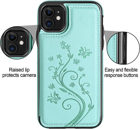 HianDier Slim Wallet Case for iPhone 11, 6.1-inch Protective Flip Folio with Credit Card Slot, Green