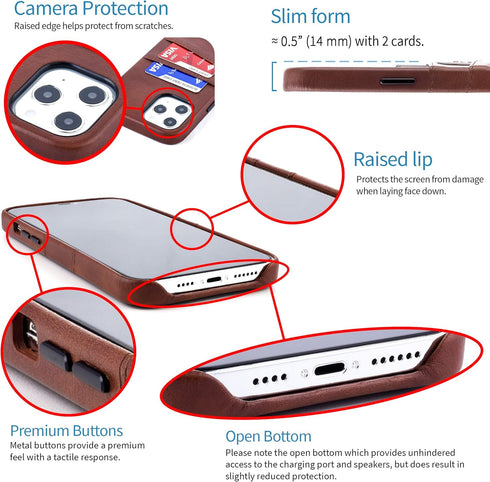 Dockem Wallet Case for iPhone 12 Pro Max, Built-in Metal Plate for Magnetic Mounting & 2 Credit Card Holders