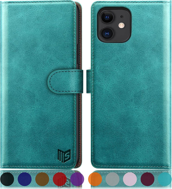 SUANPOT iPhone 11 6.1 inch Leather Wallet Case with RFID Blocking, Flip Folio Book Shockproof Cover for Apple 11