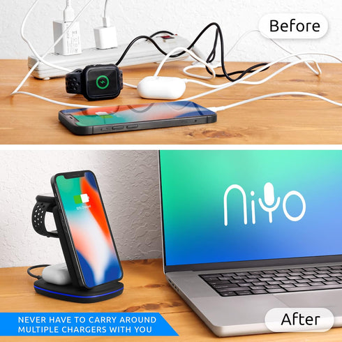 3-in-1 Wireless Charger Foldable, NiYo Universal Charging Station Compatible with iPhone 14/13