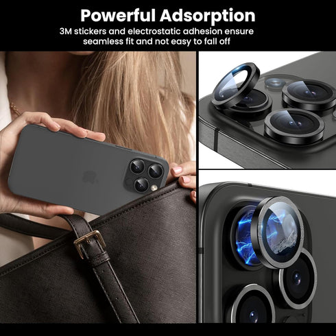 Tensea Camera Lens Protector for iPhone 15 Pro/iPhone 15 Pro Max, 9H Tempered Glass Cover, Metal Individual Ring for