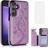 Asuwish Wallet Cover Phone Case for Samsung Galaxy S23 FE 5G, with Tempered Glass Screen Protector, Purple